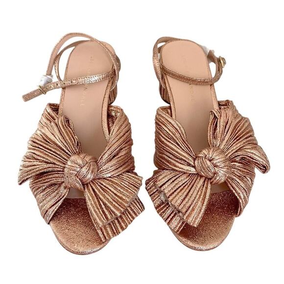 Loeffler Randall Dahlia Pleated Bow Knot Block Heel Sandal Metallic Rose Gold 7 - Picture 7 of 16